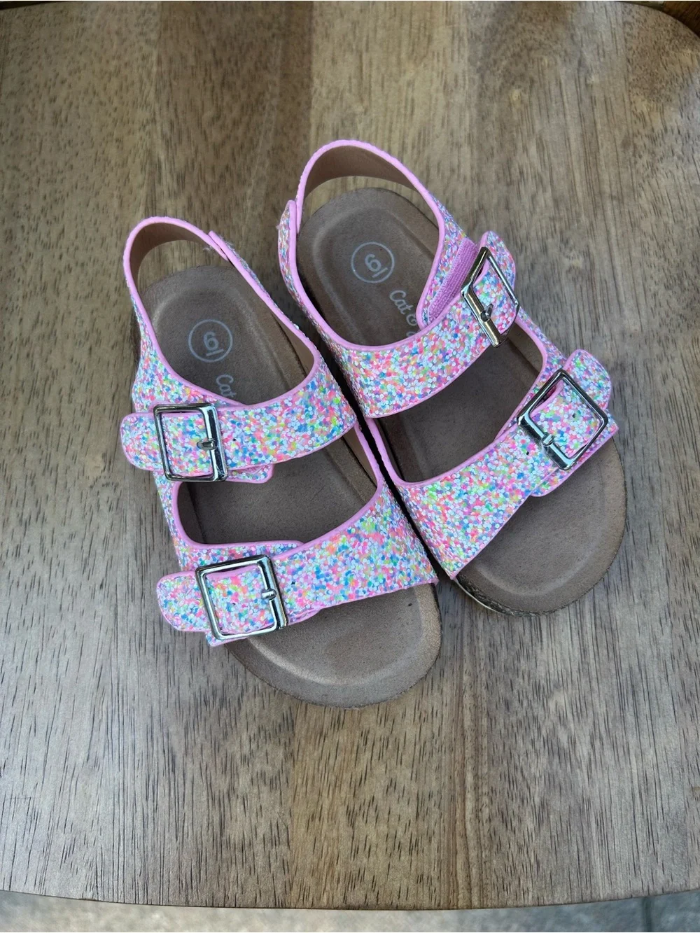 Toddler Girls Pink Confetti Sparkle Sandals with Buckle Straps
